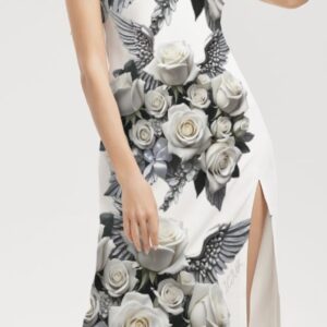 ICJUK Women’s Tie Strap Split Dress Heavenly Bloom Wings